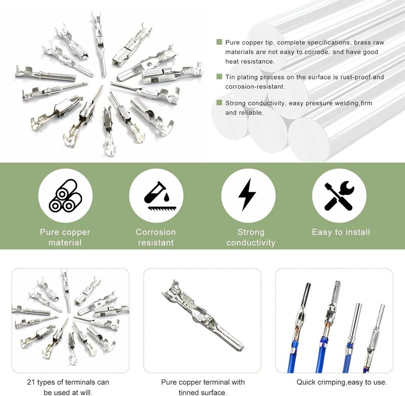 NYTKL 290PCS Car Electrical Wire Terminal Pins Connector, 1/1.5/1.8/2.2/2.8/3.5mm Electric Connector Terminal Pin, 21Type Non-Insulated Plug Removal Male & Female Crimped Pins - Image 5